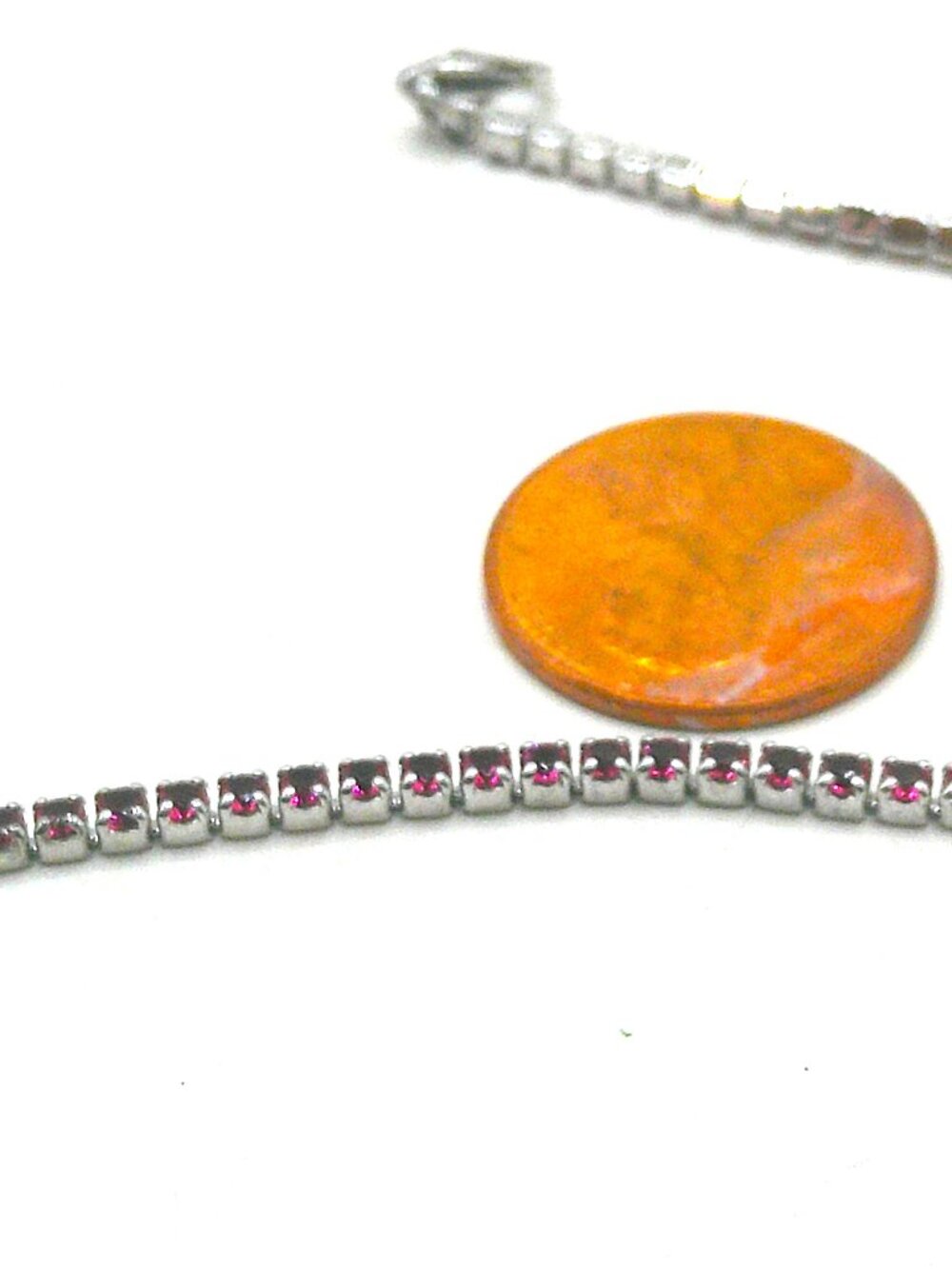 Sterling Silver and Pink Glass Ankle Bracelet